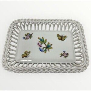 Herend Hungary Hand Painted Queen Victoria Open Weave Reticulated‎ Tray 7390 VBO
